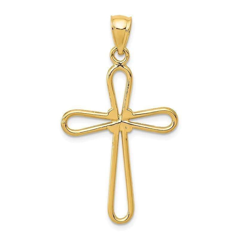 14k Polished Rounded Cross w--X- Center Pendant - Seattle Gold Grillz