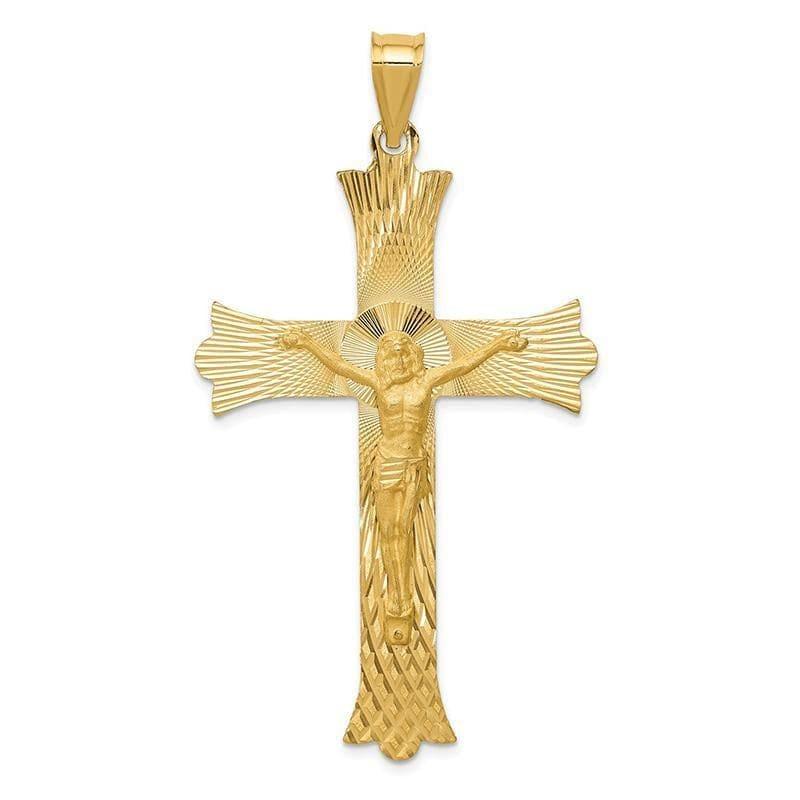 14k Polished, Satin and Diamond-cut Crucifix Cross Pendant - Seattle Gold Grillz