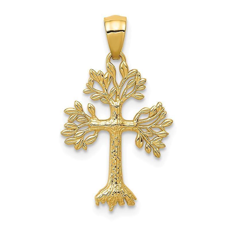 14k Polished Tree Cross Pendant - Seattle Gold Grillz
