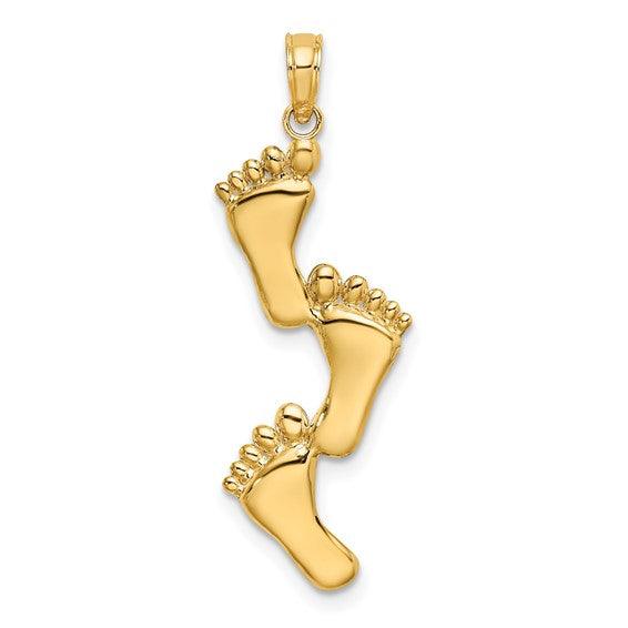 14K Polished Triple Vertical Feet Charm - Seattle Gold Grillz