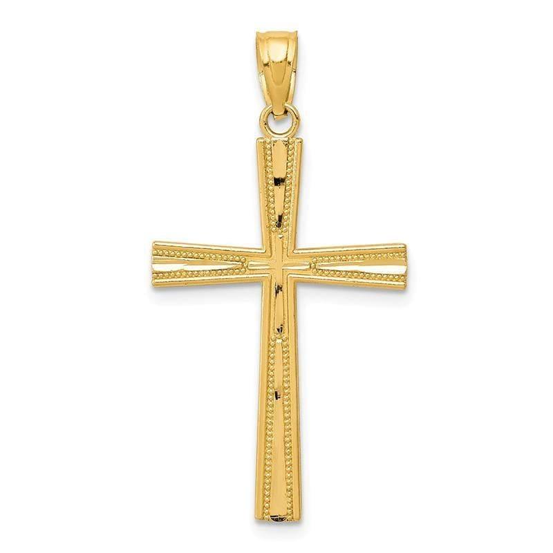 14k Reversible Satin-Diamond-cut Cross Pendant - Seattle Gold Grillz