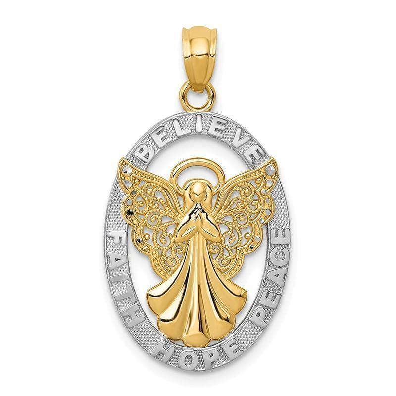 14k Rhodium Believe-Peace-Faith-Hope Angel Pendant - Seattle Gold Grillz
