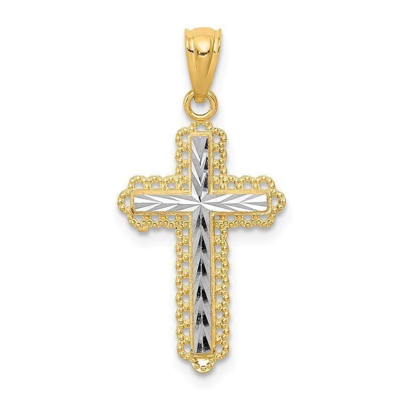 14k Rhodium Diamond Cut Cross Pendant - Seattle Gold Grillz