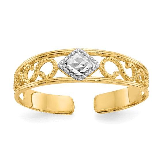 14k Rhodium Diamond-Cut Toe Ring - Seattle Gold Grillz