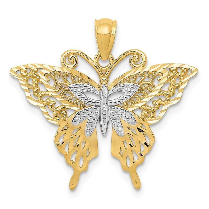 14k Rhodium Fancy Butterfly Pendant - Seattle Gold Grillz