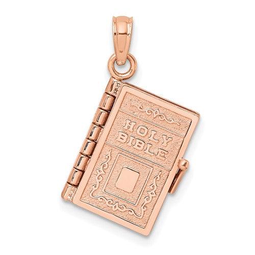14k Rose Gold 3-D Holy Bible with Lord's Prayer Moveable Charm - Seattle Gold Grillz