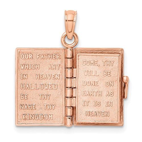 14k Rose Gold 3-D Holy Bible with Lord's Prayer Moveable Charm - Seattle Gold Grillz