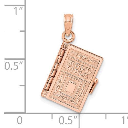 14k Rose Gold 3-D Holy Bible with Lord's Prayer Moveable Charm - Seattle Gold Grillz