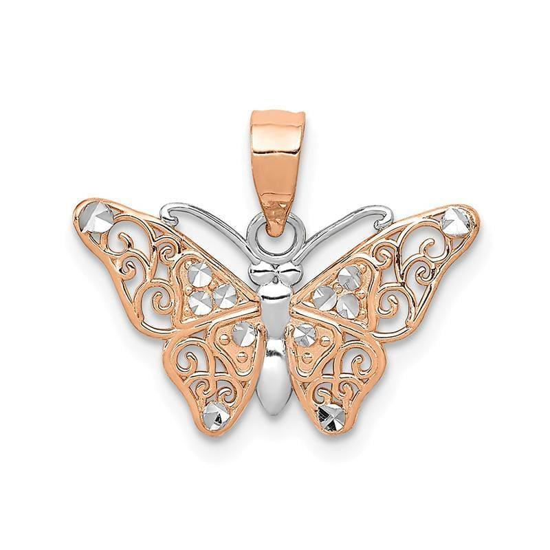 14k Rose Gold & Rhodium Diamond-cut Butterfly Pendant - Seattle Gold Grillz