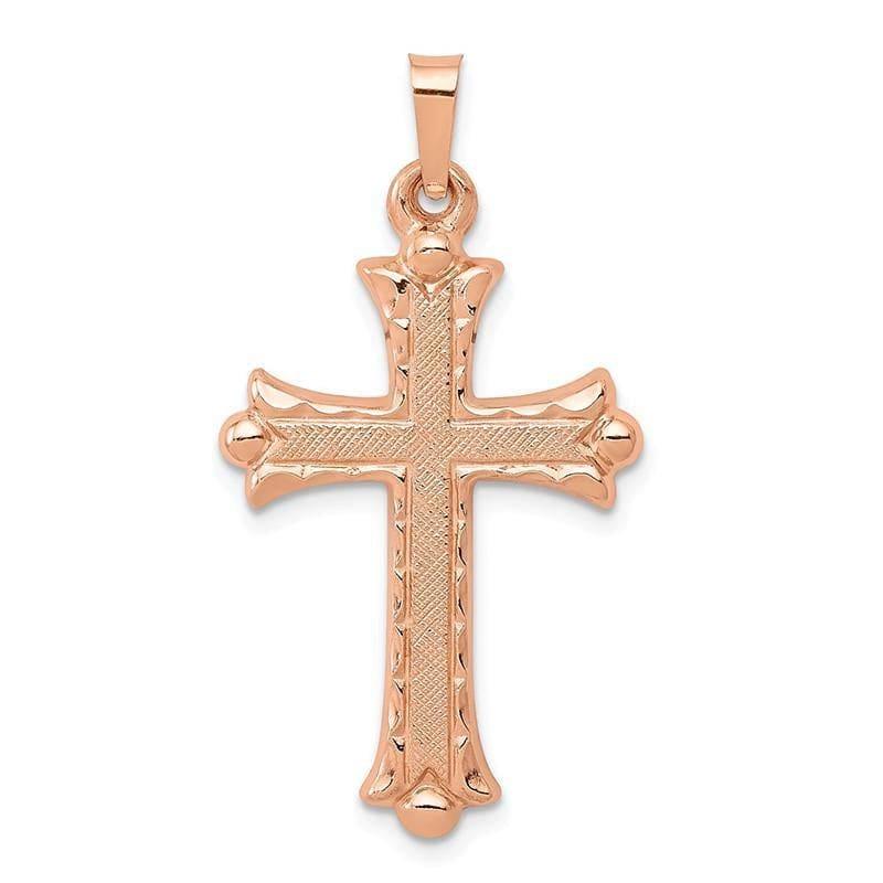 14K Rose Gold Brushed and Polished Budded Cross Pendant - Seattle Gold Grillz
