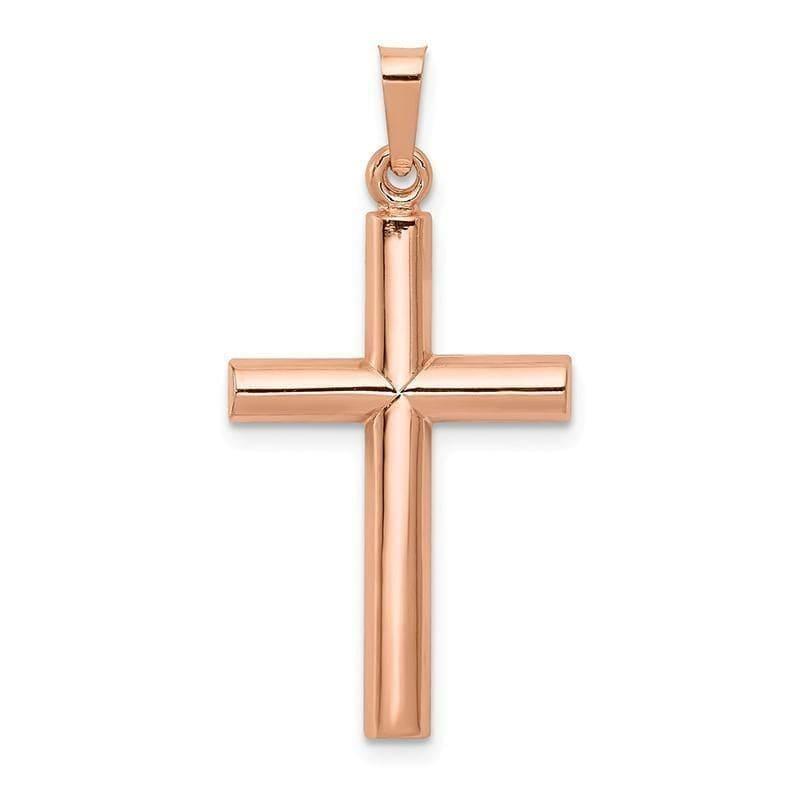 14K Rose Gold Brushed and Polished Hollow Cross Pendant - Seattle Gold Grillz