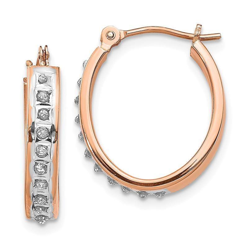 14k Rose Gold Diamond Fascination Oval Hinged Hoop Earrings - Seattle Gold Grillz