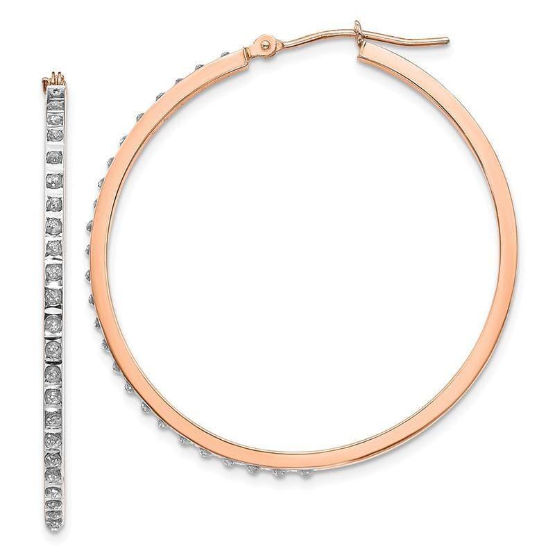 14k Rose Gold Diamond Fascination Round Hinged Hoop Earrings - Seattle Gold Grillz