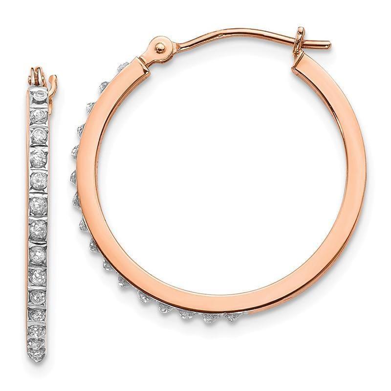 14k Rose Gold Diamond Fascination Round Hinged Hoop Earrings - Seattle Gold Grillz