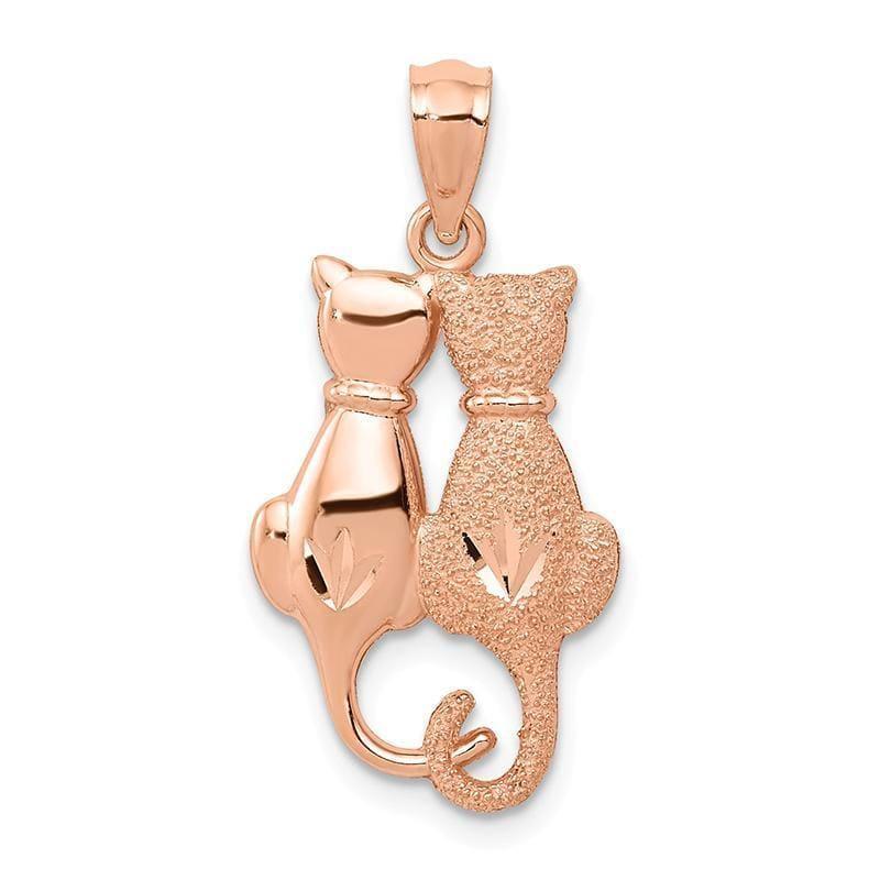 14k Rose Gold Polished and Textured Sitting Cats Pendant - Seattle Gold Grillz