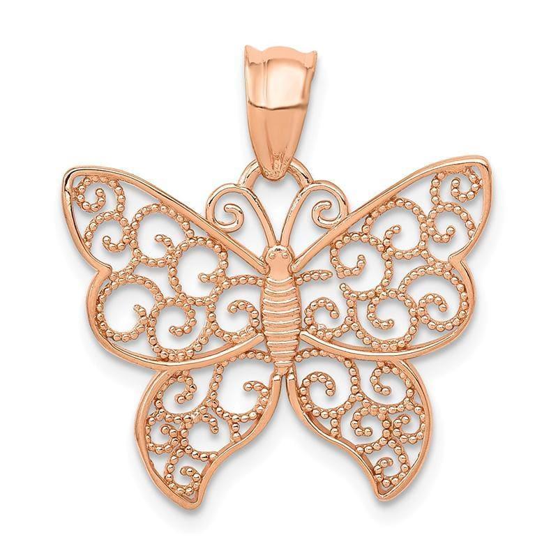 14k Rose Gold Polished Filigree Butterfly Pendant - Seattle Gold Grillz