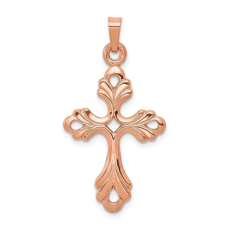 14K Rose Gold Polished Fleur De Lis Cross Pendant - Seattle Gold Grillz