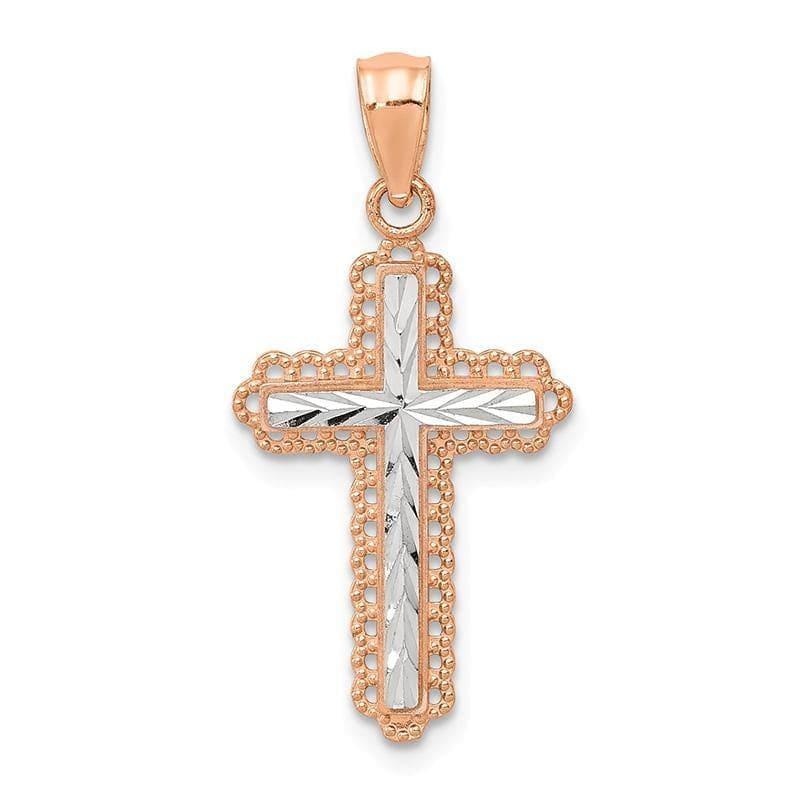 14k Rose Gold Rhodium Diamond Cut Cross Pendant - Seattle Gold Grillz