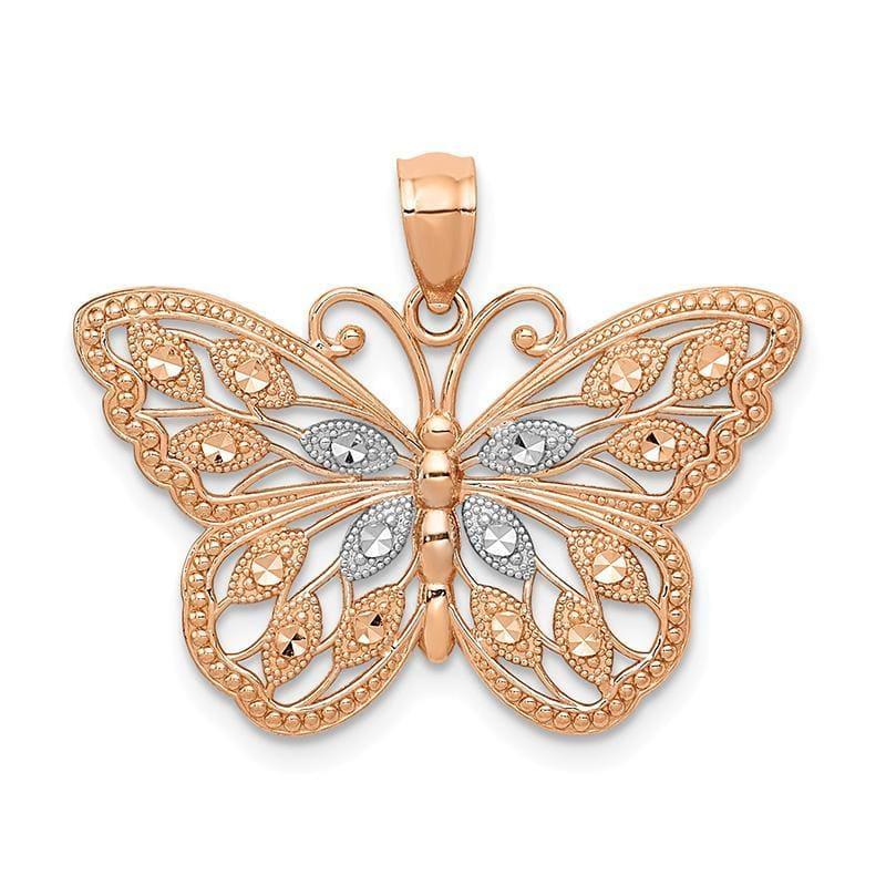 14k Rose Gold Rhodium Plated Diamond Cut Butterfly Pendant - Seattle Gold Grillz