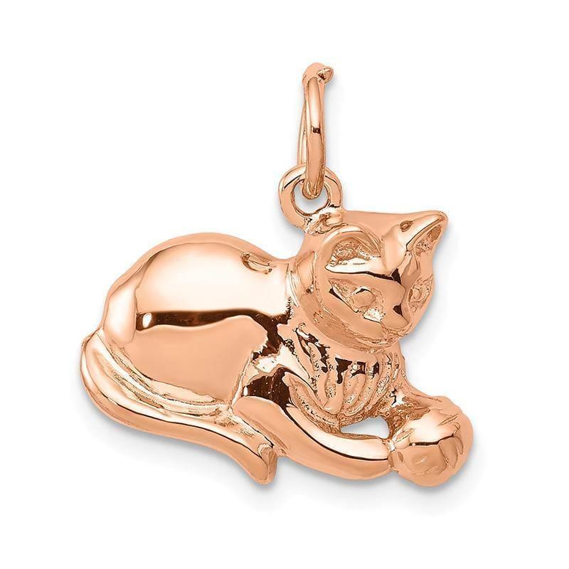 14k Rose Gold Solid Polished Open-Backed Cat Charm - Seattle Gold Grillz
