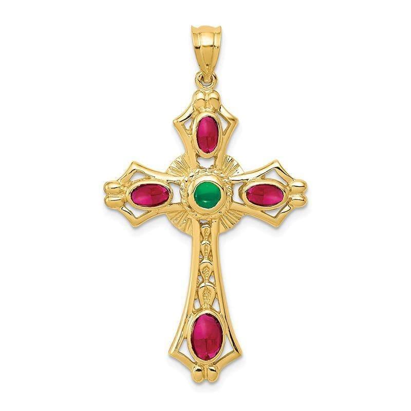 14k Ruby & Emerald Cabochon Cross Pendant. Weight: 3.6, Length: 44, Width: 25 - Seattle Gold Grillz