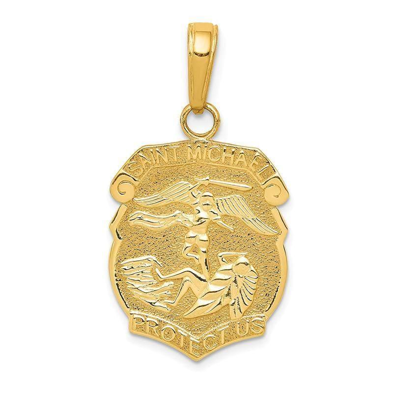 14k Saint Michael Medal Badge Pendant. Weight: 2.1, Length: 27, Width: 15 - Seattle Gold Grillz