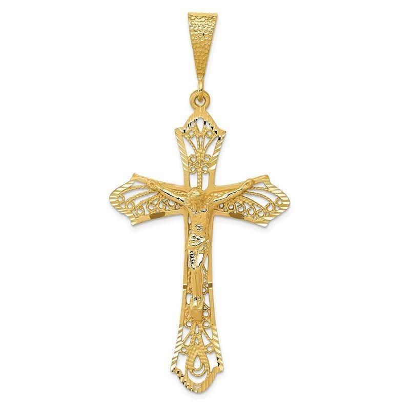 14k Satin & Diamond-Cut Crucifix Pendant. Weight: 5.54, Length: 67, Width: 31 - Seattle Gold Grillz
