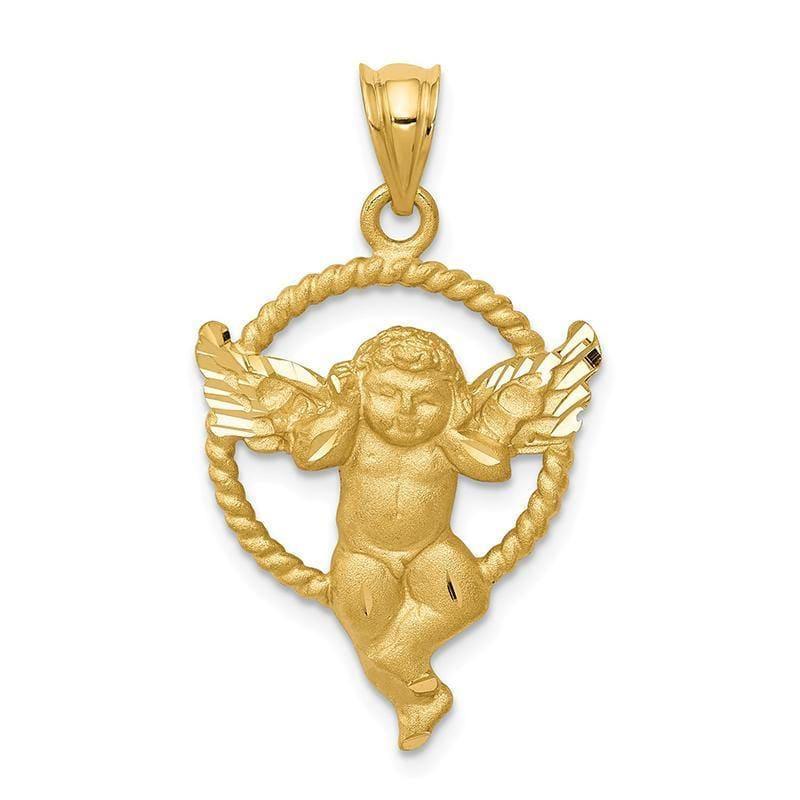 14k Satin Angel in Circle Pendant - Seattle Gold Grillz