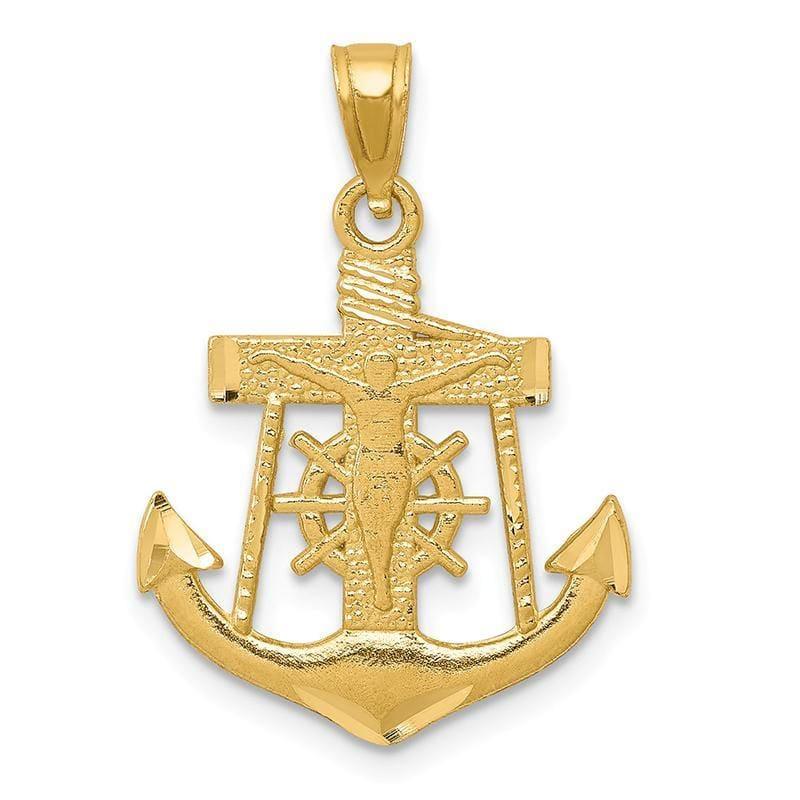 14k Satin Diamond-cut Anchor w-Crucifix Pendant - Seattle Gold Grillz