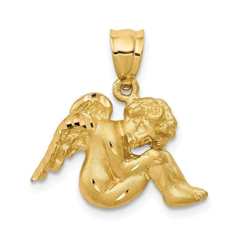 14k Satin Diamond-cut Angel Pendant - Seattle Gold Grillz