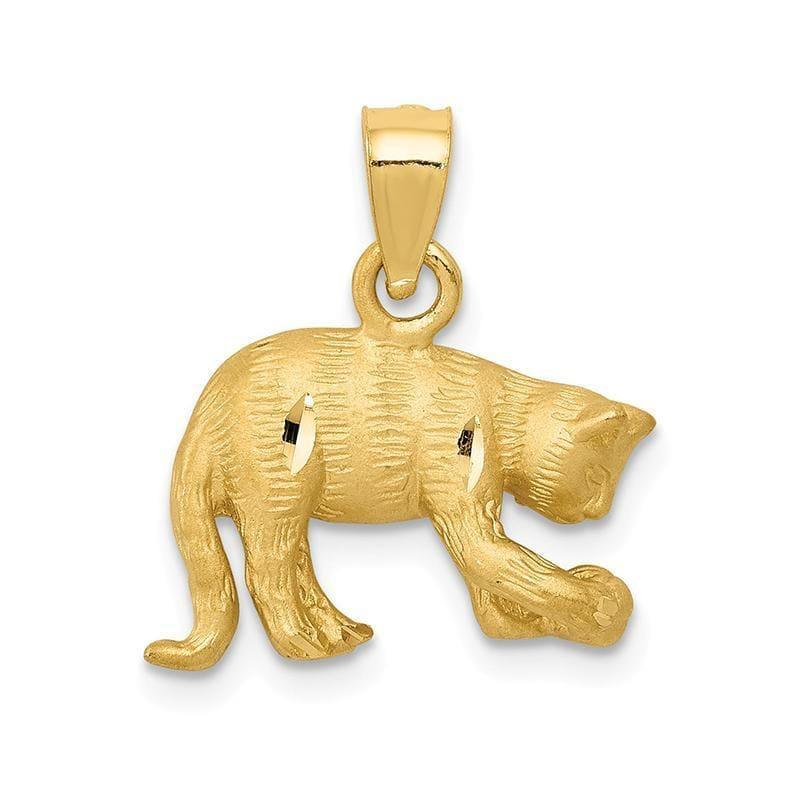 14k Satin Diamond-cut Cat Pendant - Seattle Gold Grillz