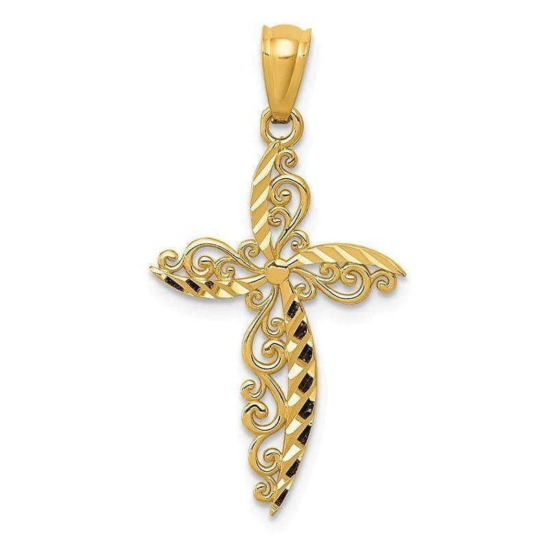 14k Scroll Design Cross Pendant. Weight: 0.53, Length: 30, Width: 16 - Seattle Gold Grillz