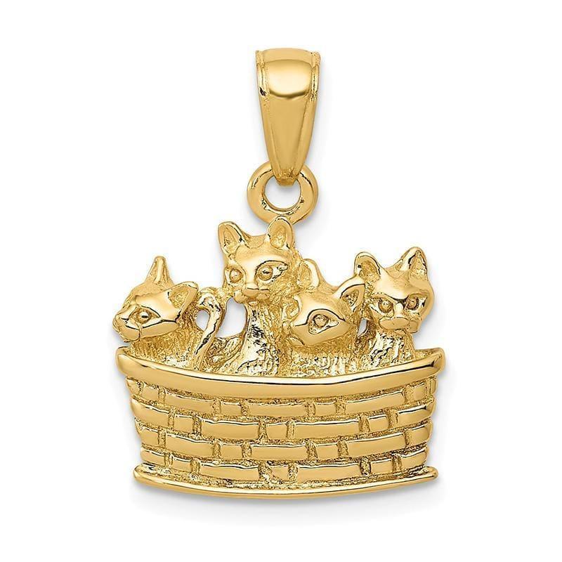 14k Solid Polished 3-Dimensional Kittens in Basket Pendant - Seattle Gold Grillz