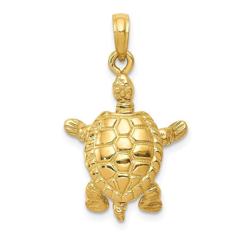 14k Solid Polished 3-Dimensional Moveable Turtle Pendant - Seattle Gold Grillz