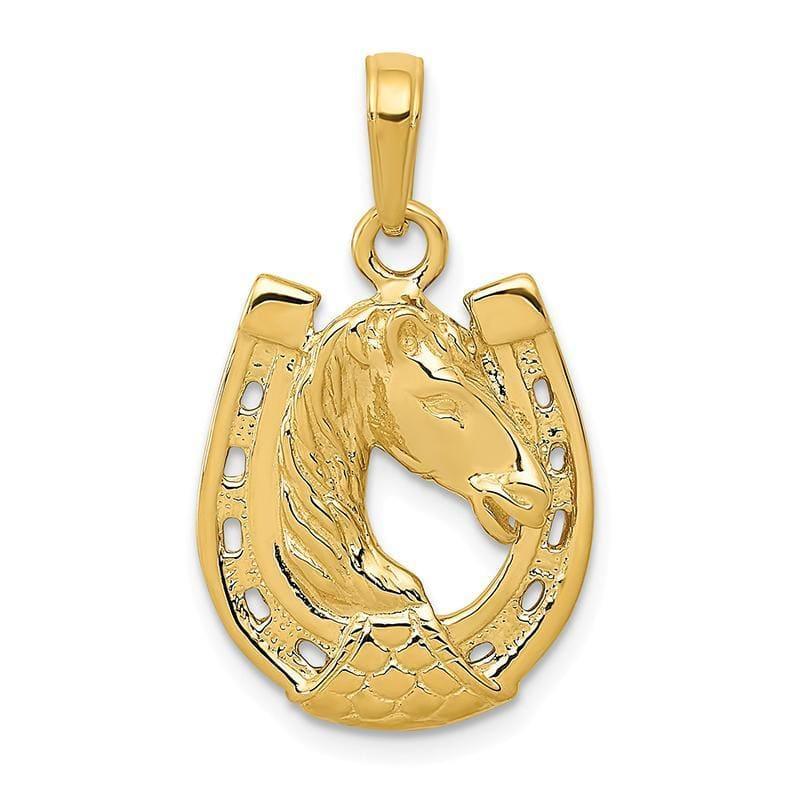 14k Solid Polished Horse Head in Horseshoe Pendant - Seattle Gold Grillz