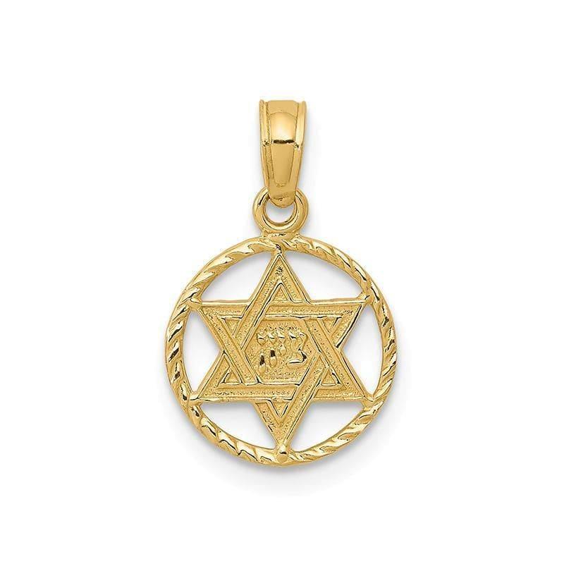 14K Star of David in Circle Frame Pendant. Weight: 0.48, Length: 18, Width: 11 - Seattle Gold Grillz