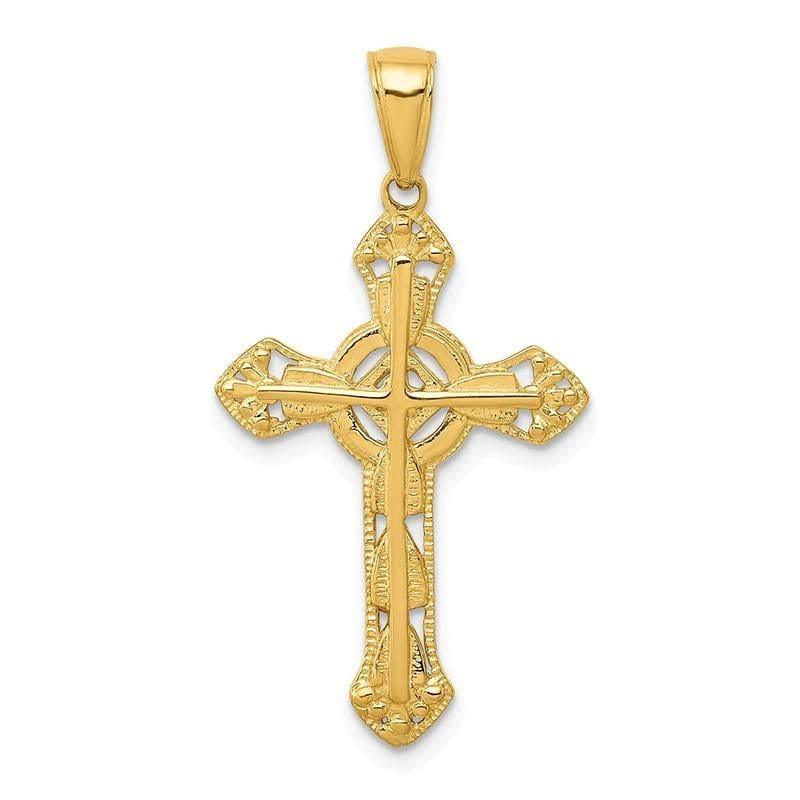 14K Stick Cross on Ornate Cross Pendant. Weight: 1.3, Length: 33, Width: 18 - Seattle Gold Grillz