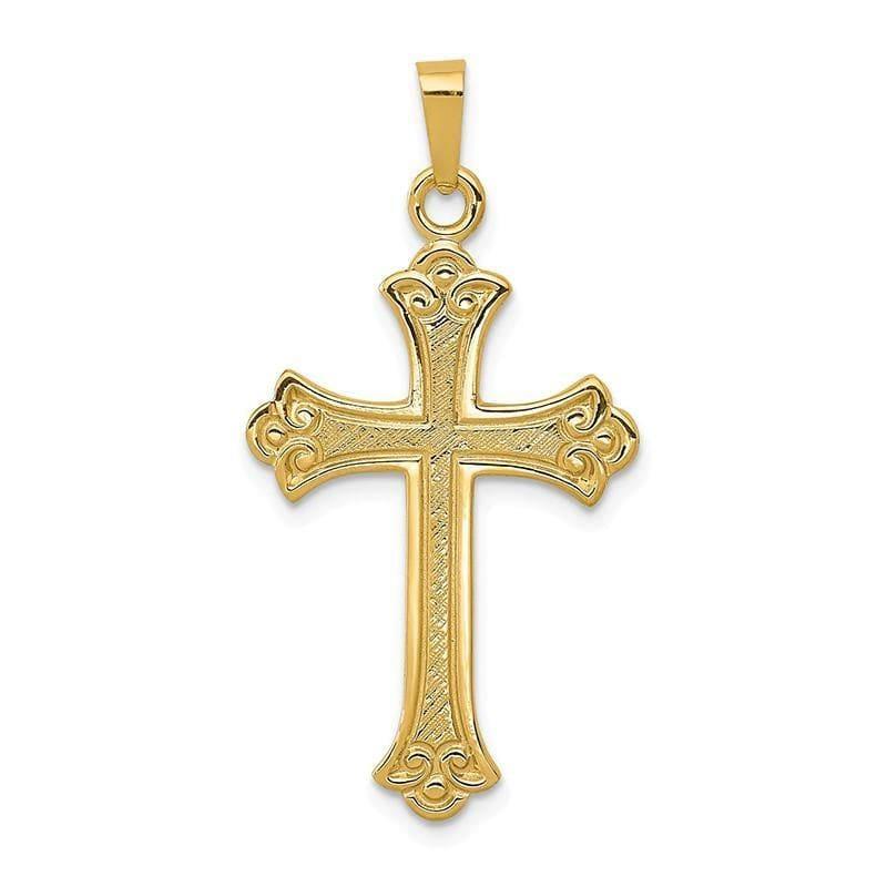 14k Textured and Polished Fleur de lis Cross Pendant - Seattle Gold Grillz