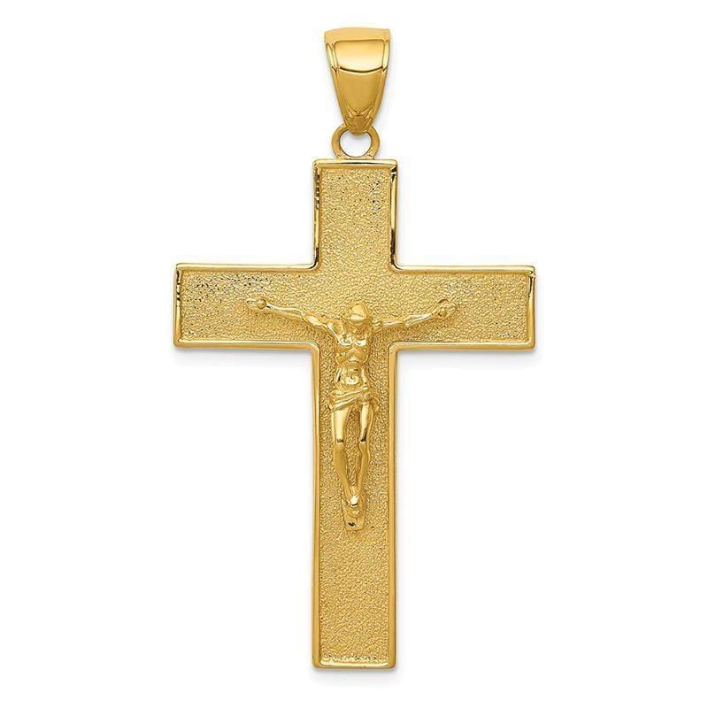 14K Textured Crucifix Latin Cross Pendant. Weight: 4.82, Length: 47, Width: 27 - Seattle Gold Grillz