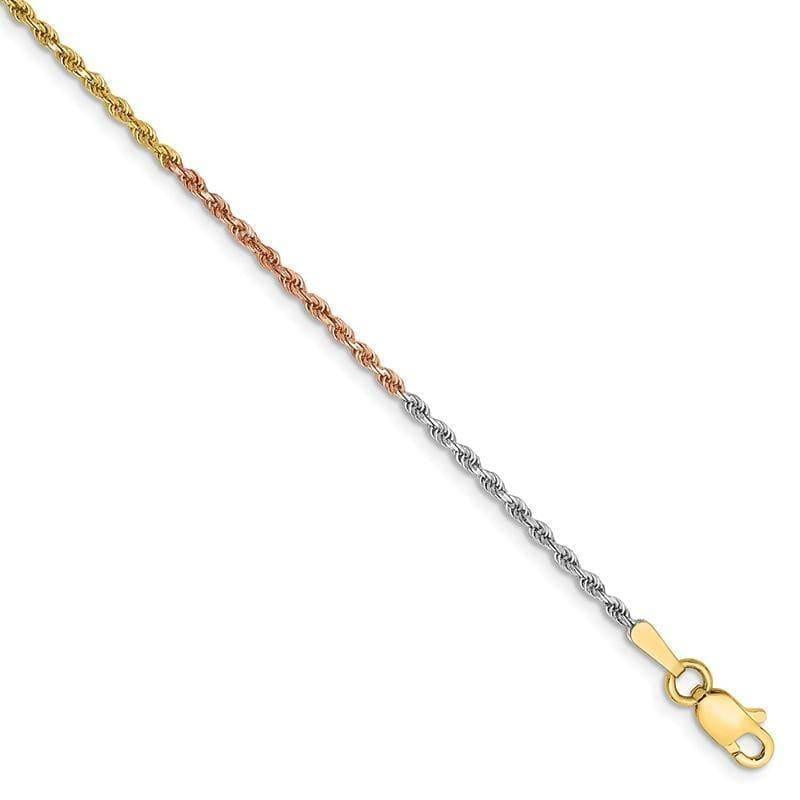 14k Tri-Color 1.5mm Diamond-cut Rope Anklet - Seattle Gold Grillz