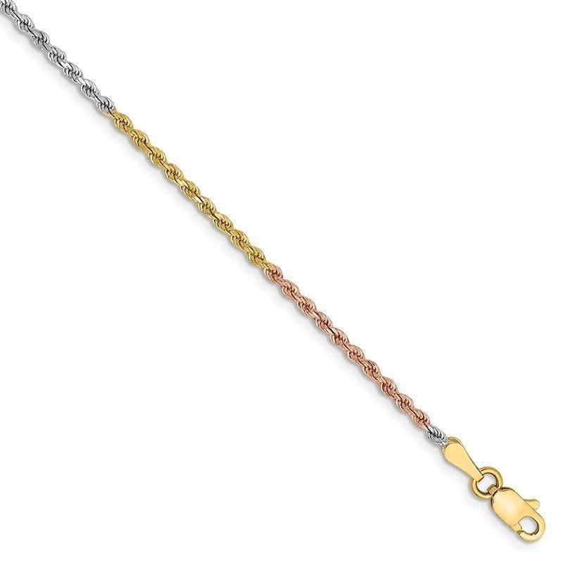 14k Tri-Color 1.8mm D-C Rope Anklet - Seattle Gold Grillz