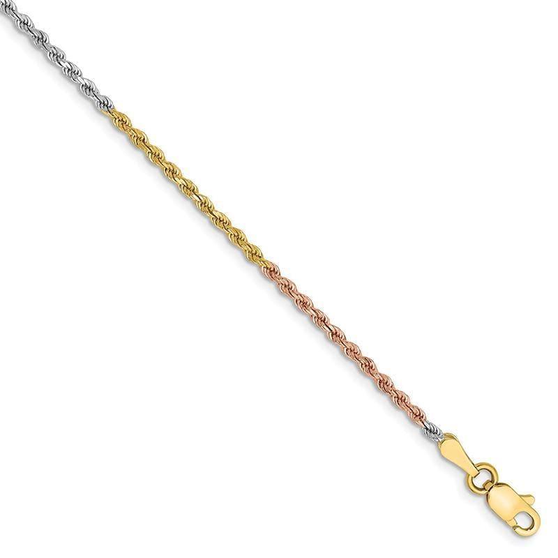 14k Tri-Color 1.8mm D-C Rope Bracelets - Seattle Gold Grillz