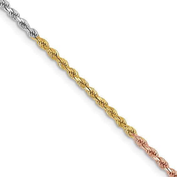14k Tri-Color 1.8mm Diamond Cut Rope Chain - Seattle Gold Grillz