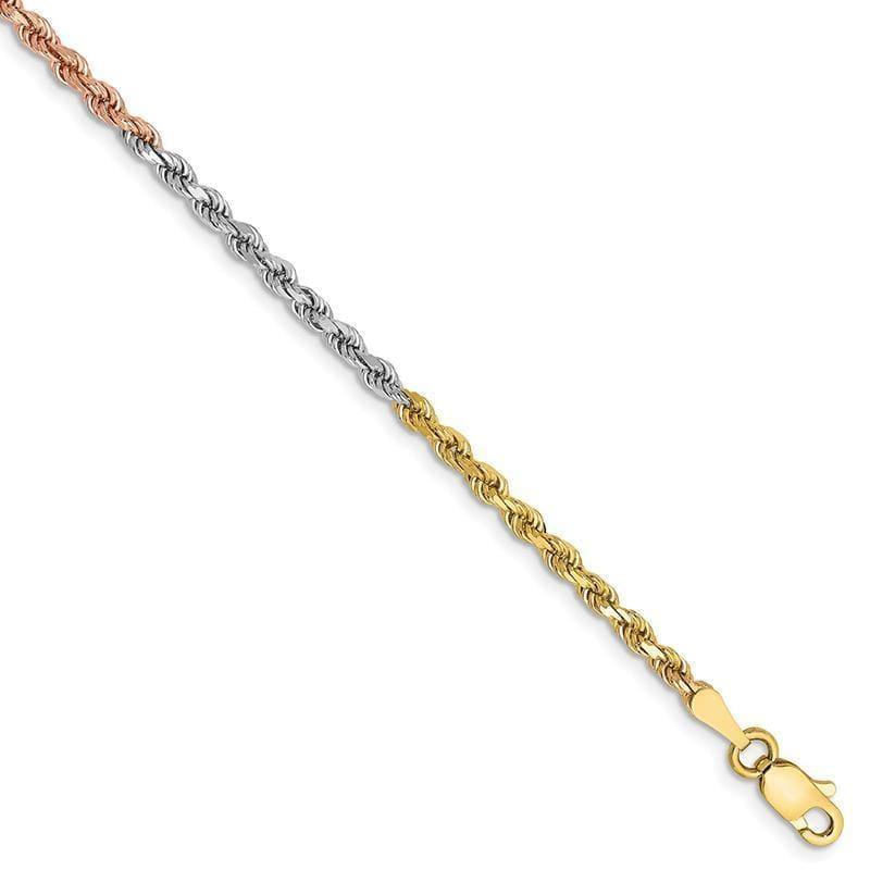 14k Tri-Color 2.5mm Diamond Cut Rope Bracelet. Weight - Seattle Gold Grillz