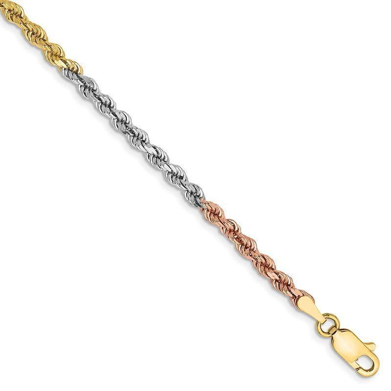 14k Tri-Color 2.9mm Diamond Cut Rope Bracelet - Seattle Gold Grillz