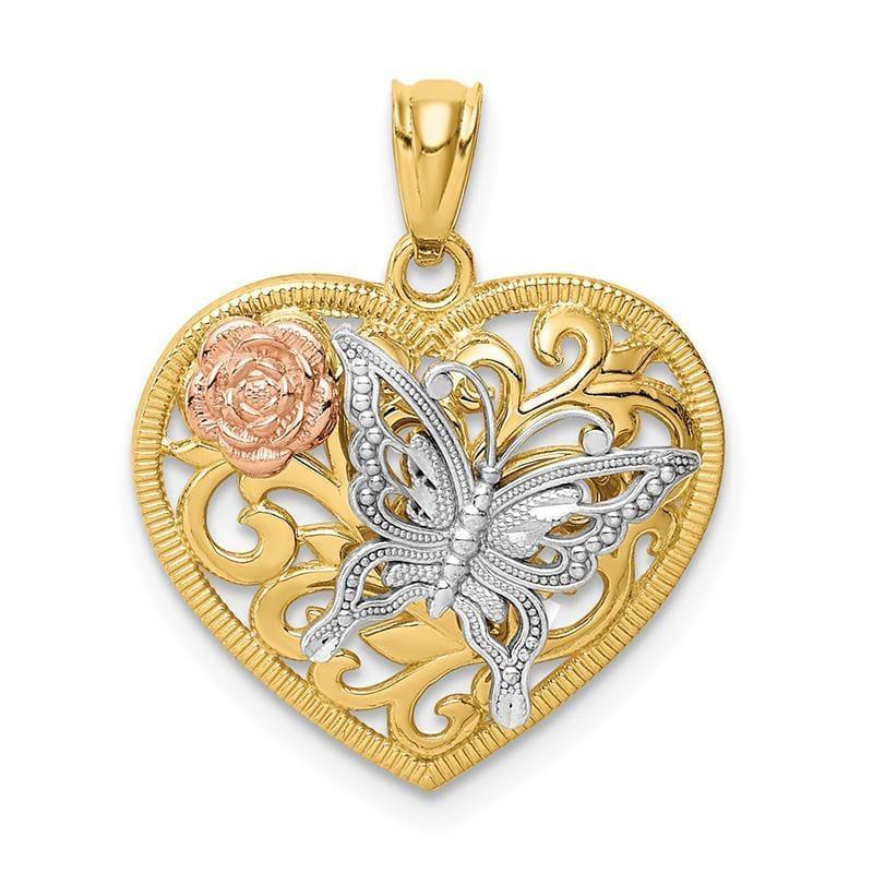 14k Tri color Butterfly Heart Pendant - Seattle Gold Grillz