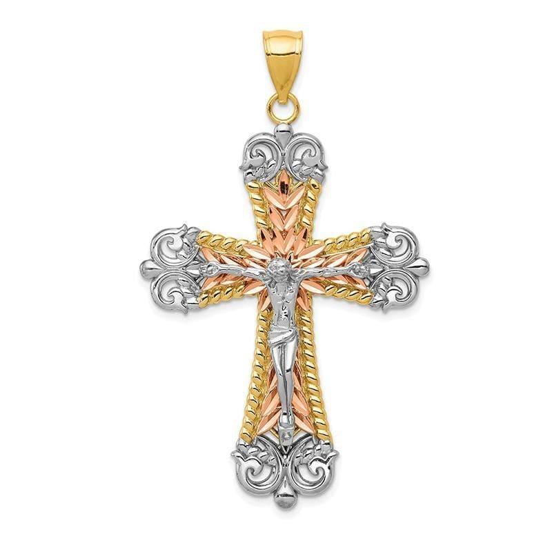 14k Tri-color Crucifix Cross Pendant. Weight: 5.22, Length: 55, Width: 34 - Seattle Gold Grillz