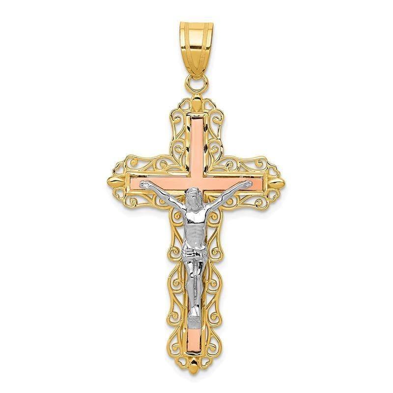 14K Tri-color Diamond-cut Crucifix Pendant. Weight: 3.67, Length: 50, Width: 25 - Seattle Gold Grillz