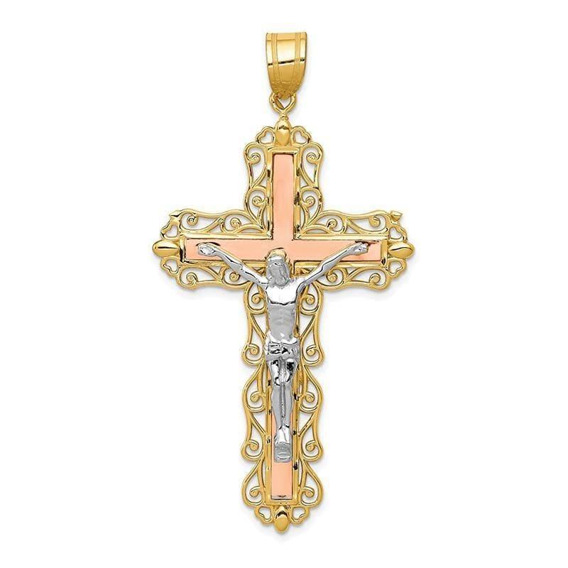 14K Tri-color Diamond-cut Crucifix Pendant. Weight: 5.71, Length: 61, Width: 31 - Seattle Gold Grillz
