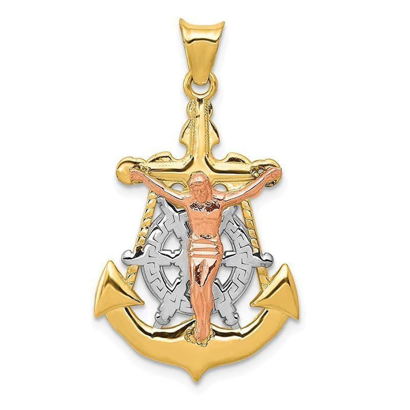 14k Tri-Color Mariner Crucifix Pendant - Seattle Gold Grillz